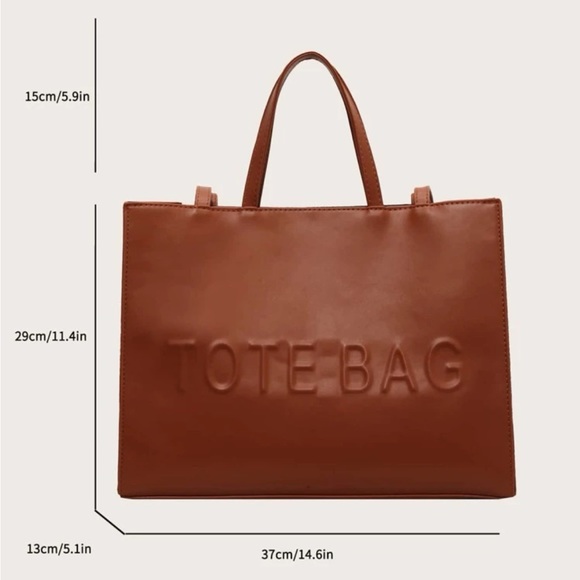 Leather Tote Bag With Pure Color & Letter Design - Picture 4 of 9